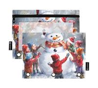 Children are Building A Snowman 3 anelli raccoglitore matita astuccio con cerniera 2 pack plastica trucco sacchetto contenitore