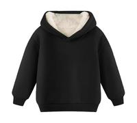 Children Autumn Winter Solid Pullover Tops a maniche lunghe con cappuccio e felpa in pile da ragazza, Nero , 4-5 Jahre