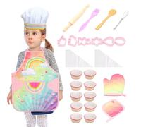 Children Cooking and Baking Kit, Pretend Educational Kitchen Play Tools for Ages 3+, Boys Girls Chef Costume Accessories, Play Cookware Set with Utensils Apron Rolling Pin or Oven Mitt