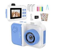 Children Digital Camera Instant Print For Kids Thermal Print Camera Instant Photo Printing Camera Video Toys+32G Memory Card(White Blue)