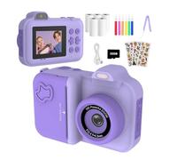 Children Digital Camera Instant Print For Kids Thermal Print Camera Instant Photo Printing Camera Video Toys+32G Memory Card(Purple)
