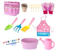 Children Gardening Tools, Kids Garden Kit, Outdoor Toy Set, Complete 20pcs Garden Tools with Apron Watering Can PaintSet, Soft Iron Pots Gloves Accessories for Creative Play