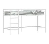 Children Loft Bed Frame White 74.5 x 190 cm Metal Kids House Bed with Wall Mounted Headboard Space Saving Design for Small Bedroom, Safety Guardrails, No Box Spring Needed, Easy Assembly