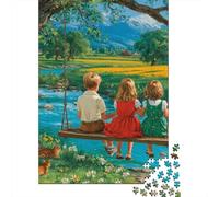Children on Swing by River Puzzle Impossible 1000Pcs Decorazione Per La Casa. Rilassamento E Intelligence Per Adulti E Ragazzi Da 14 Anni 38x26cm/1000pcs