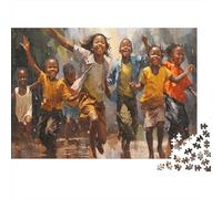 Children Running Joy 1000 Pezzi Cartone Spesso Happy Black Kids Sing Puzzle Per Adolescenti Cartone Solido Attività Senza Schermo Regalo Compleanno 52x38cm/1000pcs