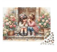 Children Sharing Secrets 1000Pc Challenging Puzzle: Two Little Girls Whispering Secrets for Adults Teens & Seniors Brainteasing Game 52x38cm/1000pcs