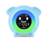 Children's Alarm Clock Educational Day Night Children's Alarm Clock Boy Night Light 5 Colors Light with Table Lamp and Music Reminder, Time and Temper