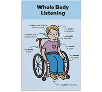 Childrens Behavior Chart Poster Listening and Learning Canvas Wall Art for School Home Classroom Bedroom Decor(Framed,12x18inch(30x45cm))