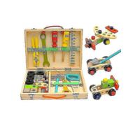 Children's Tool Kit, Wooden Tool Box with Wooden Tools, Building Toy Set, Educational Stem Building