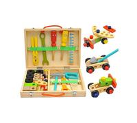 Children's tool kit, wooden tool box with wooden tools, building toy set, educational STEM building