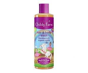 Childs Farm Bagnoschiuma e corpo per bambini, 500 ml, mora e mela biologica, adatto per pelli secche, sensibili e soggette a eczemi