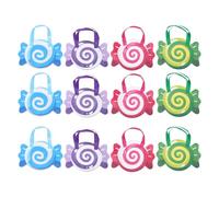 CHILDWEET 12 Pezzi Borsa Non Tessuto Resistente Agli Strappi per Dolci a Forma di Caramella Riutilizzabile Stampa Cartone Animato Adorabile Lecca Lecca per Feste a Tema