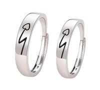 CHILDWEET 2 Pezzi Anello Coppia Regolabile a Cuore in Rame Argento, Anello Aperto Love Matching, per Uomini e Donne, Regalo di San Valentino e Compleanno