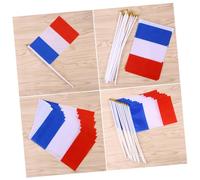 CHILDWEET 50 Pezzi Bandiere Francesi Mini in Poliestere e Plastica Cuciture Lisce e Asta Portatile 14x21cm per Piccole Parate e Manifestazioni Internazionali