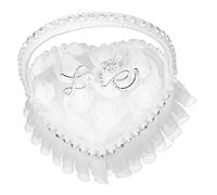 CHILDWEET Cuscino Romantico per Fedi Nuziali con Portafedi a Forma di Cuore in Pizzo per Decorazioni di Fidanzamento E Matrimonio