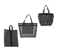 CHILDWEET Set 3 Pezzi Borsa per Cosmetici da Viaggio in Poliestere Nero, Borsa Cosmetica Mesh Pratica e Portatile per Viaggi e Bagagli