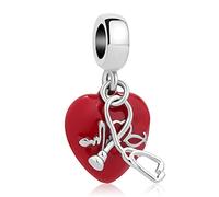Chili Jewelry Charm a forma di cuore per infermiera, con stetoscopio RN, compatibile con braccialetti Pandora, Metallo, Senza pietra