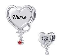 Chili Jewelry Charm a forma di cuore, per infermiera, stetoscopio, compatibile con braccialetti Pandora, Metallo, rame.