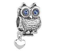 Chili Jewelry Charm a forma di gufo con cuore, compatibile con braccialetti Pandora, Metallo, Senza pietra
