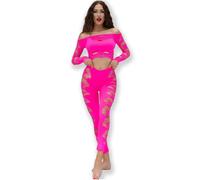 Chilirose CR 4632 - Set 2 Pezzi Top e Leggins Sensuali - Taglia S/L Fucsia