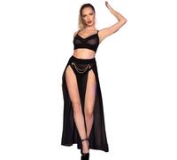 Chilirose - cr 4672 gonna top nera e perizoma con catene oro xl