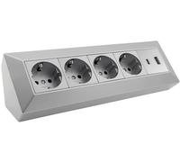 ChiliTec Ciabatta elettrica angolare a 4 prese, USB A, USB-C PD, presa multipla per cucina, ufficio, officina, argento, grigio