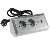ChiliTec - Blocco multipresa angolare con 2 prese, prese USB-A e USB-C PD, con cavo da 1,5 m, multipresa per cucina, ufficio, officina, colore argento grigio