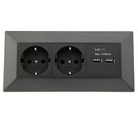 ChiliTec - Blocco multipresa con 2 prese, 2 USB, angolo di 90°, 230 V, struttura e presa angolare per piano di lavoro, cucina, officina, colore antracite