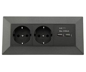 ChiliTec - Blocco multipresa con 2 prese, 2 USB, angolo di 90°, 230 V, struttura e presa angolare per piano di lavoro, cucina, officina, colore antracite