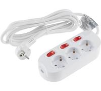 ChiliTec Ciabatta elettrica a 3 prese da tavolo con circuito singolo con cavo da 1,5 m, interruttore per ogni presa con maggiore protezione da contatto, colore: bianco