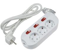 ChiliTec Ciabatta elettrica a 3 prese da tavolo con circuito singolo con cavo da 1,5 m, interruttore per ogni presa con maggiore protezione da contatto, colore: bianco