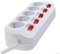 ChiliTec Ciabatta elettrica a 5 prese da tavolo con circuito singolo con cavo da 1,5 m, interruttore per ogni presa con maggiore protezione da contatto, colore: bianco