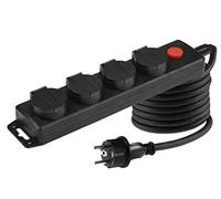 ChiliTec Multipresa 4 prese esterne con interruttore I presa di contatto di protezione con coperchio ribaltabile, cavo da 3 m, multipresa per interni ed esterni, 230 V, 16 A, IP44, colore: nero