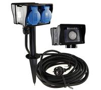 Chilitec Presa da giardino, presa esterna con timer, cavo da 10 m, picchetto di terra IP44 230 V, erogatore di corrente approvato per un uso esterno di lunga durata