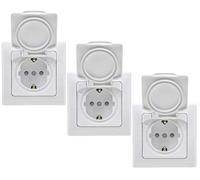 ChiliTec Presa da incasso per bagno, cucina, Delphi, IP44, per interni ed esterni, ambienti umidi, 3 pezzi, 250 V ~ presa UP, con coperchio a cerniera, colore: bianco