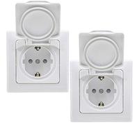 DELPHI - Presa IP44 con coperchio pieghevole con telaio da 230 V, 2 prese da incasso, per ambienti umidi e esterni, colore: Bianco
