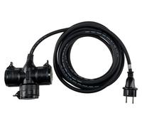 ChiliTec Prolunga con 3 prese da 5 m di cavo esterno - Prolunga per cavo a 3 prese con coperchio IP44, presa esterna con cavo in gomma H07RN-F 3G1,5 mm², colore: nero