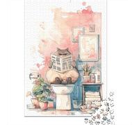 Chill Cat on Toilet Reading Jigsaw Puzzle Impossibili 1000 Pezzi Decorazione Per La Casa. Rilassamento E Intelligence Per Adulti E Ragazzi Da 14 Anni 52x38cm/1000pcs