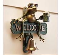Chill Frog - Campanello di benvenuto con rana che indossa una birra che indossa completamente ombreggiature, divertente campanello decorativo in resina dipinto a mano, per portico, cancello del