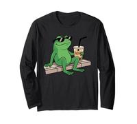 Chill Frog Vibes Drinking Iced Coffee Maglia a Manica