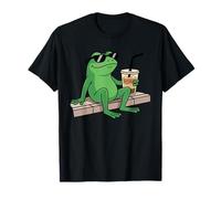 Chill Frog Vibes Drinking Iced Coffee Maglietta