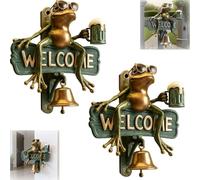 Chill Frog Welcome Doorbell, Frog Wind Chimes for Outside, Metal Frogs Garden Decor, Wall Decoration Gifts Sign, Door Chimes When Door Opens for Room, Basic Button Entering Ringer Outdoor(2PCS,Small)