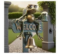 Chill Frog Welcome Doorbell, Metal Frogs Garden Decor, Wall Decoration Gifts Sign, Beer-Drinking Frog with Sunglasses, Funny Resin Decorative Door Chime For Porch, Garden, or Entryway(1PC-M)