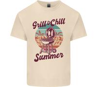 Chill & Grill Divertente Estate BBQ Braai Uomo Cotone T-Shirt Tee Top