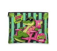 Chill Mode - Trousse da viaggio in tela portatile con cerniera, motivo coccodrillo, per l'estate e la spiaggia, Verde, 7x9 Inch, coccodrillo