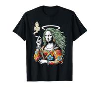 Chill Mona Lisa T-Shirt - Retro Hippie Style Art con Fiore Maglietta