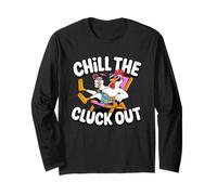 Chill The Cluck out Summer Vacation Beach Funny Pun Pollo Maglia a Manica