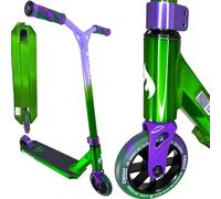 Chilli Pro Base/Rocky/Reaper Stunt Scooter per Park & Street. Trick Roller per principianti e professionisti (Jumpstart S H = 71 cm trasparente verde/viola)