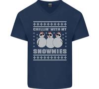 Chillin Con My Snowmies Divertente Natale Uomo Scollo A V Cotone T-Shirt