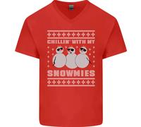 Chillin Con My Snowmies Divertente Natale Uomo Scollo A V Cotone T-Shirt